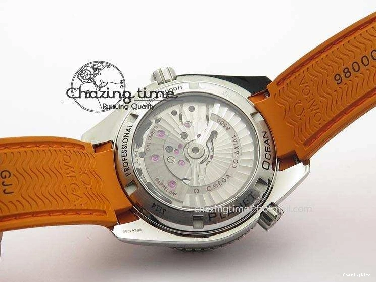0417 Breathable Planet Ocean SS Bp Maker 45mm Orange Bezel On Orange Rubber Strap A 8221